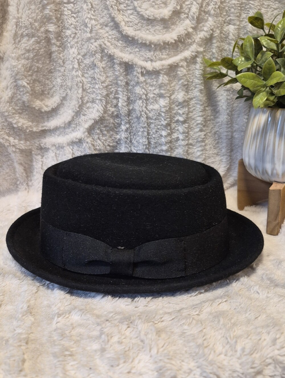 Epoch Porkpie Fedora Hat Black 100% Wool Men's Size L/XL View 3
